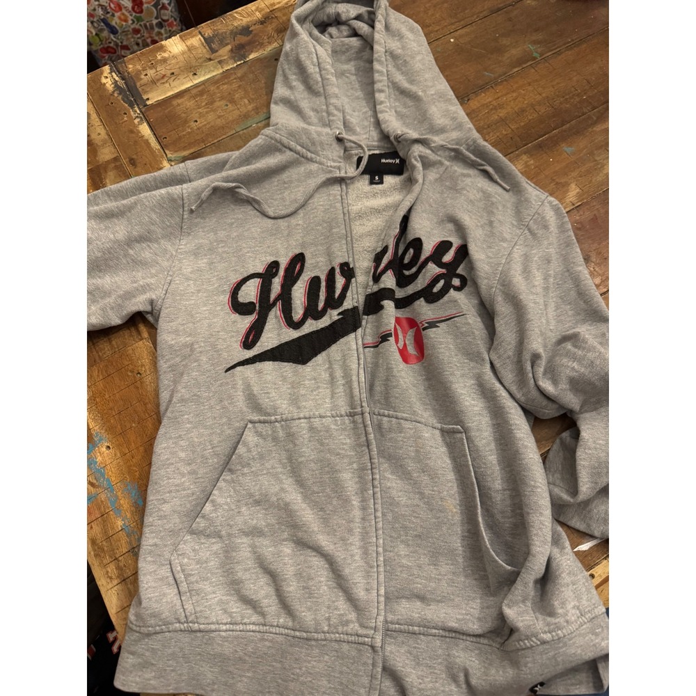 Hurley Womens Full Zip Hoodie Heather Gray Script Logo Sweatshirt Size S